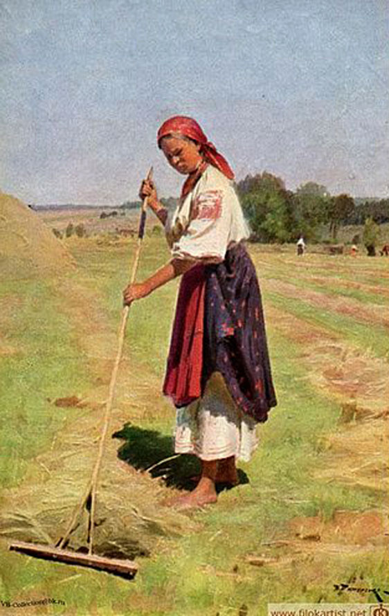 «Дівчина з граблями», репродукція картини М. Пимоненка, 1908 р // https://uk.m.wikipedia.org/wiki/%D0%A4%D0%B0%D0%B9%D0%BB:%D0%94%D1%96%D0%B2%D1%87%D0%B8%D0%BD%D0%B0_%D0%B7_%D0%B3%D1%80%D0%B0%D0%B1%D0%BB%D1%8F%D0%BC%D0%B8.jpg