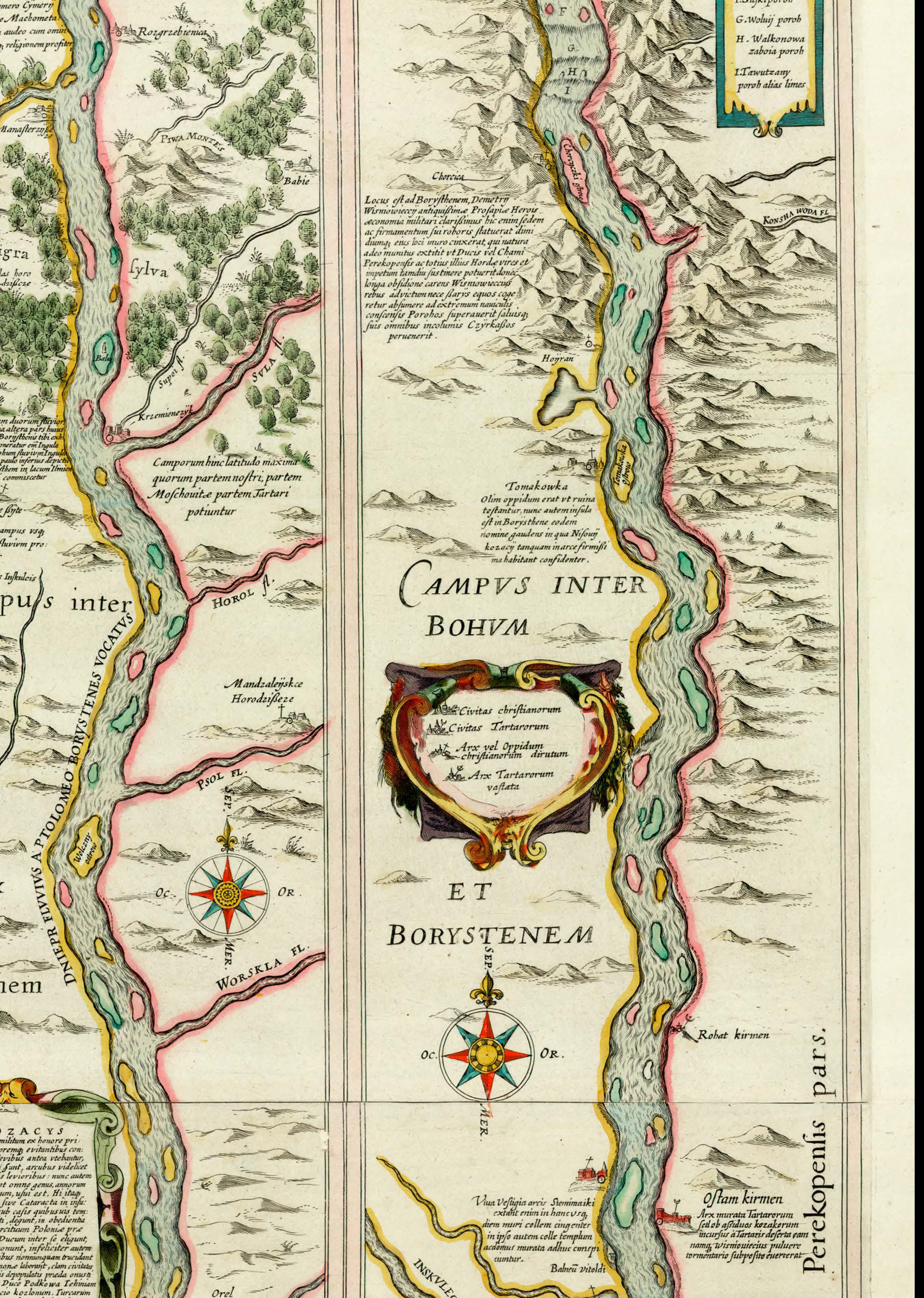 Карта нижньої течії річки Дніпро 1643 р. Джерело: Атлас «Україна на старих картах».