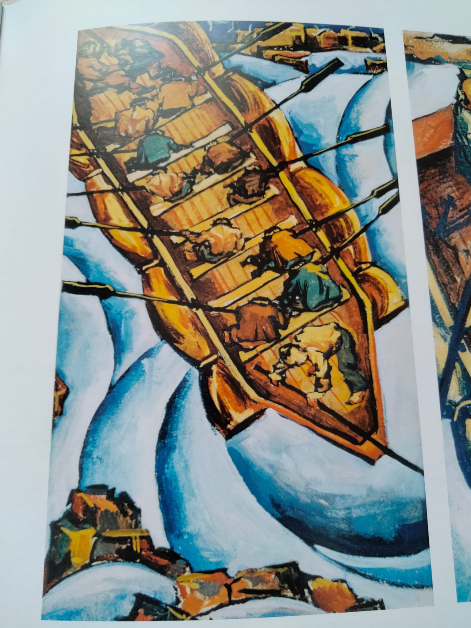 З картини Стасія Гречаного «Переправа через один з порогів». (Лоцмани),1994р. / https://www.facebook.com/photo?fbid=6000486613351129&set=pcb.6000487436684380&locale