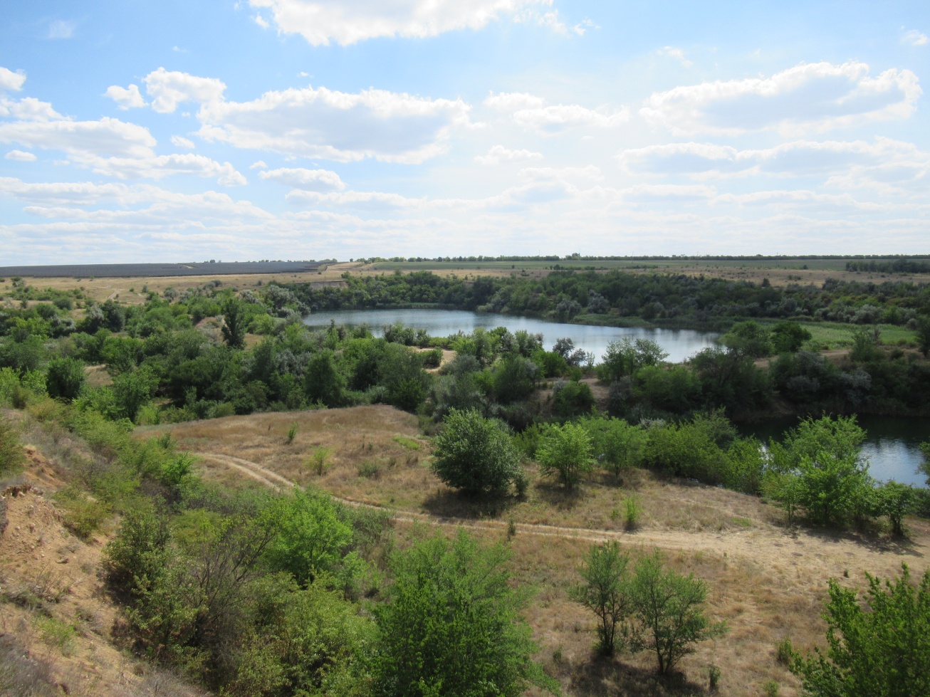 Вид на Голубе озеро з відвалів, пригирлова частина балки Зеленої