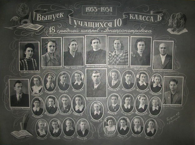 Завуч Т.Г. Куделя на випускному фото 1953–54 навчального року //https://gorod.dp.ua/news/179165