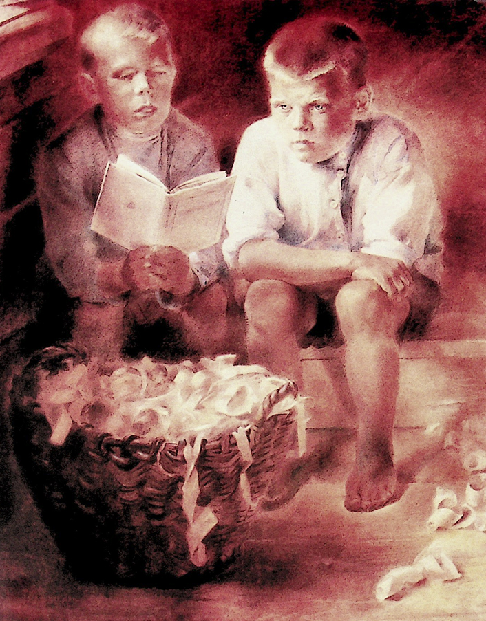 Кацман Є.О. Цікава книжка.1935. Картина з колекції Дніпропетровського художнього музею.