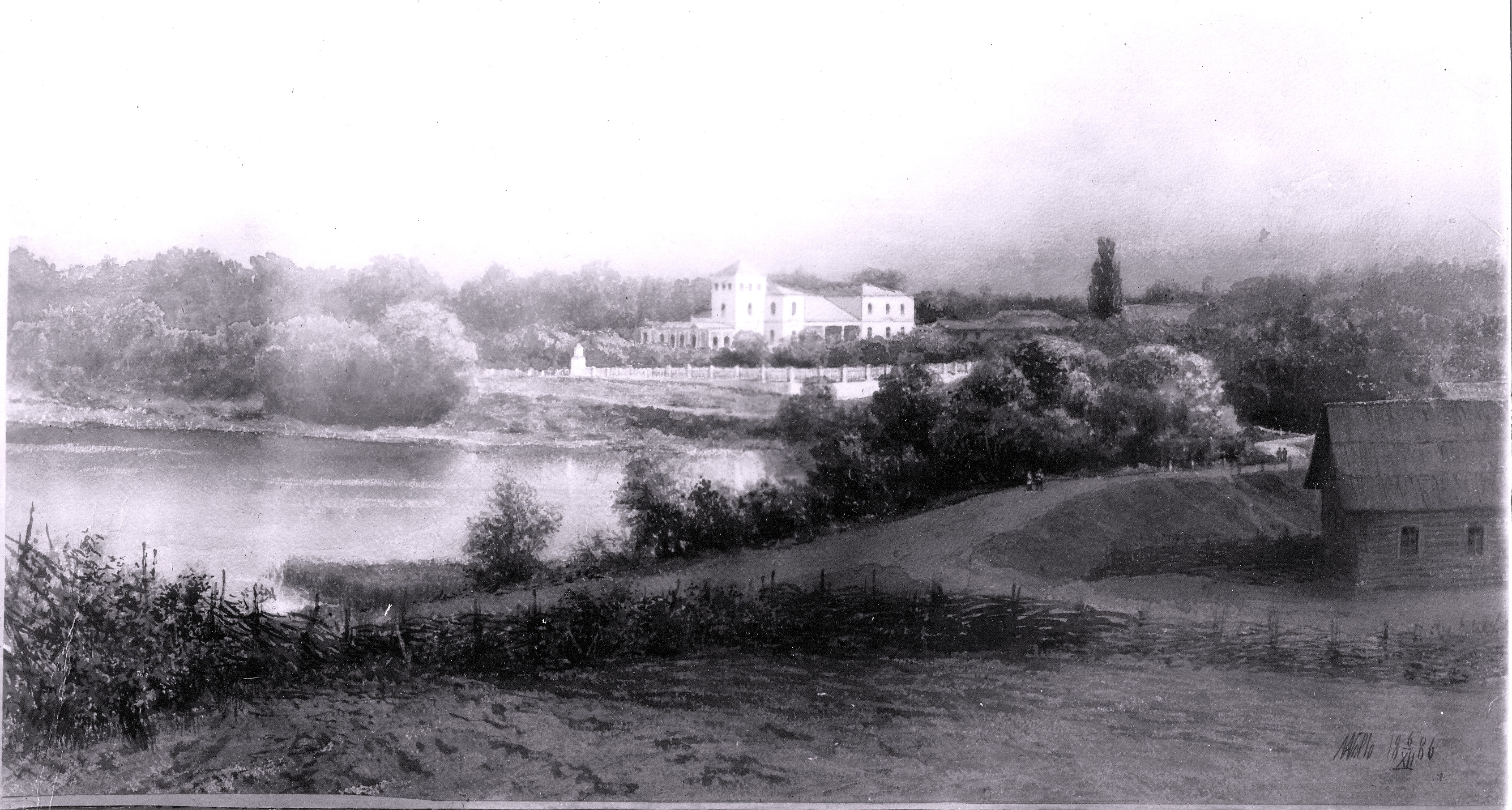 Л.Ф. Лагоріо. Загальний вигляд садиби Дуніних-Борковських. 1886. Фото: http://www.mglin-krai.ru/chernigovskaya-guberniya/353-dunin-borkovskie-poslednie-vladeltsy-usadby-novaya-romanovka