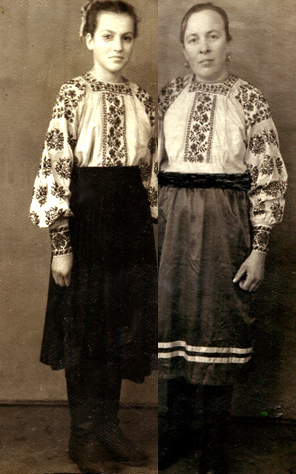 Мої мама і бабуся, жительки м. Дніпродзержинська у святкових сорочках з рослинним орнаментом. Поч. ХХ ст. 