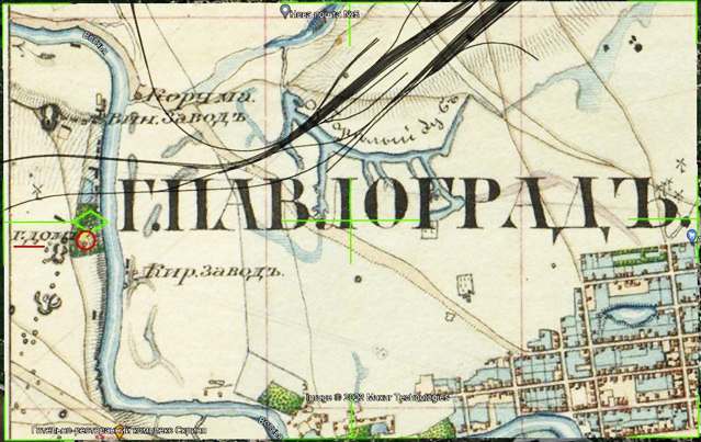 Позначення садиби Ліхачових на фрагменті п’ятсотсажневої мапи, датованої 1 серпня 1853 року