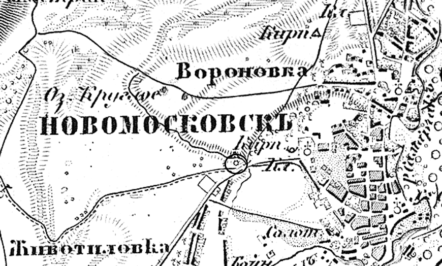 Каленикова могила (обведена колом) на військово-топографічній карті ХІХ ст.